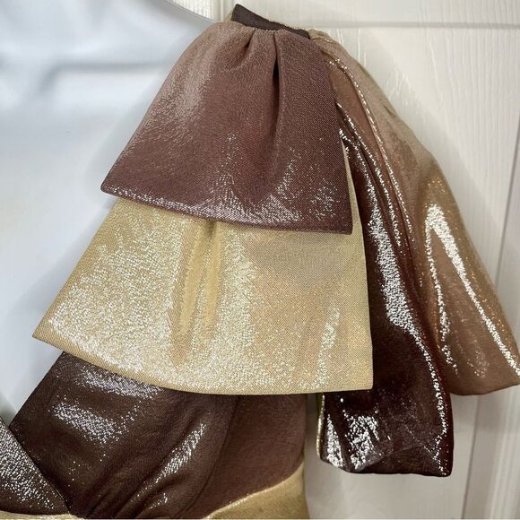 Voom by Joy Han Brown Orange Bow Shimmery Ombre Metallic Silk Cocktail Dress S - Picture 4 of 11